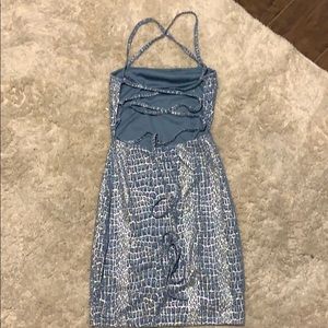 Blue and silver holographic dress